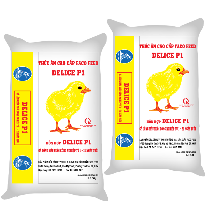 DELICE P1 - Thức ăn hỗn hợp cho gà thịt lông màu nuôi công nghiệp từ 1-21 ngày tuổi