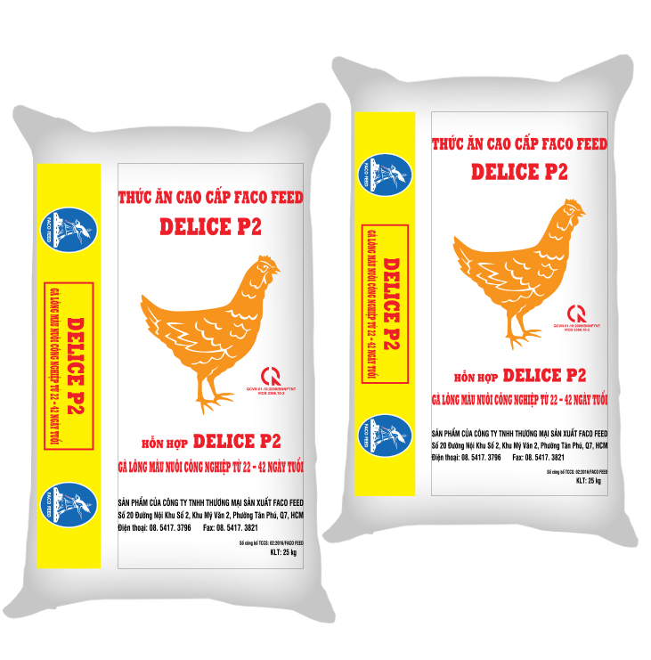 DELICE P2 - Thức ăn hỗn hợp cho gà thịt lông màu nuôi công nghiệp từ 22-42 ngày tuổi